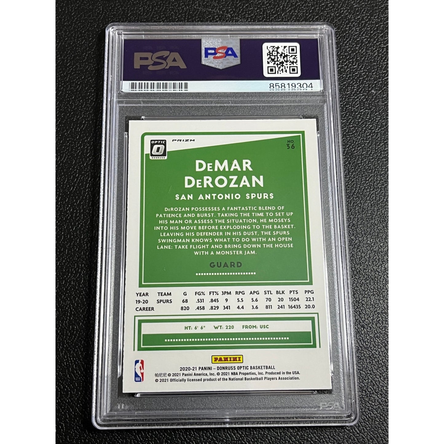 2020-21 Donruss Optic DeMar DeRozan Signed Silver Wave Prizm Spurs Card PSA/DNA