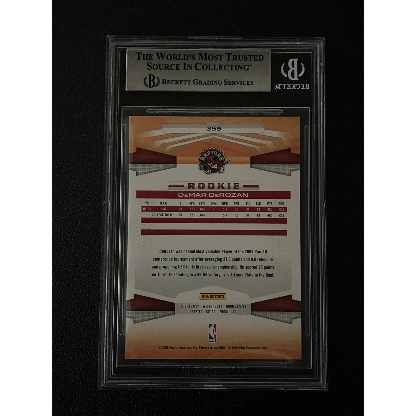 DeMar DeRozan Signed 2009-10 Panini #359 Rookie RC Auto Beckett BAS