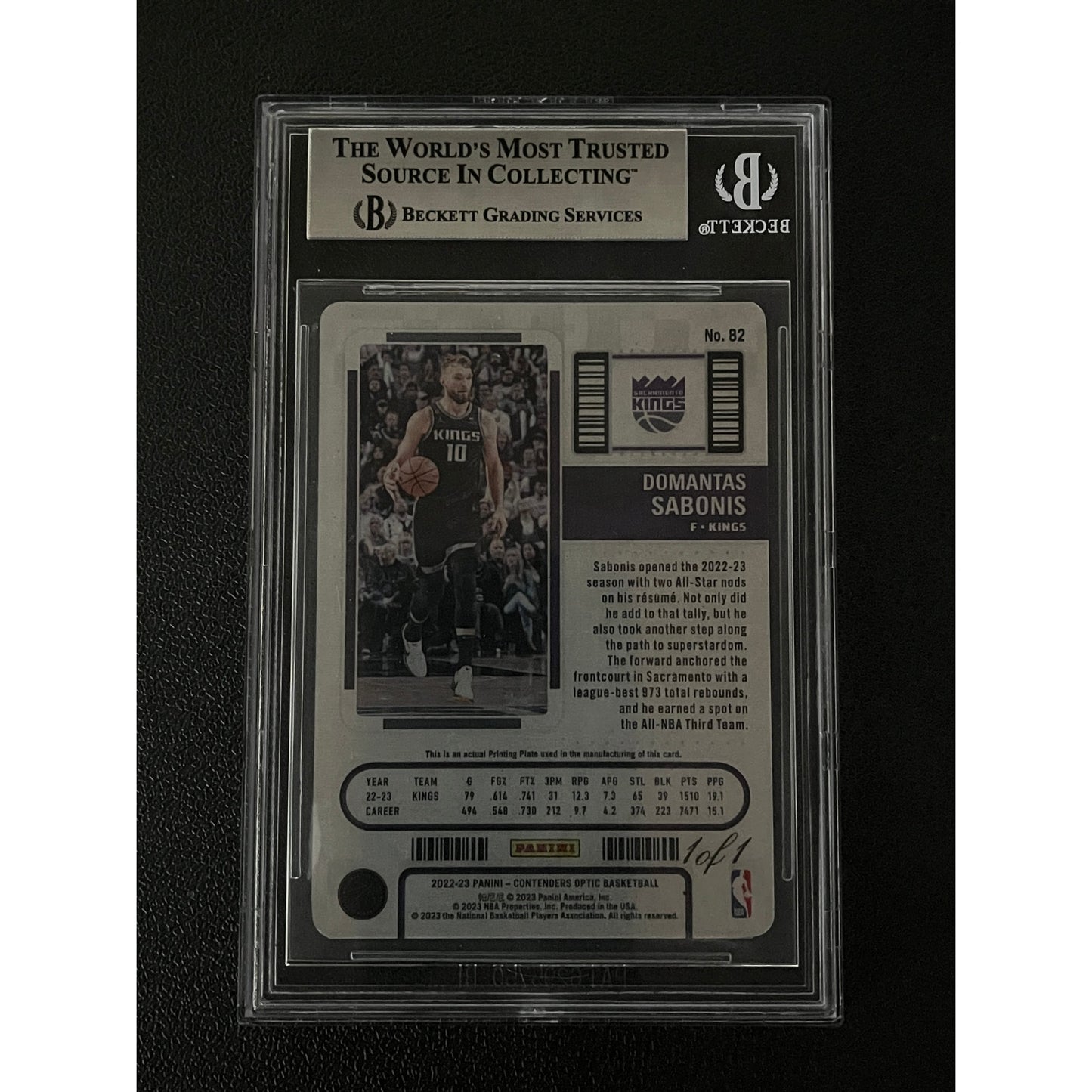 Domantas Sabonis Signed 2022 Contenders Optic Printing Plate Auto 1/1 Beckett
