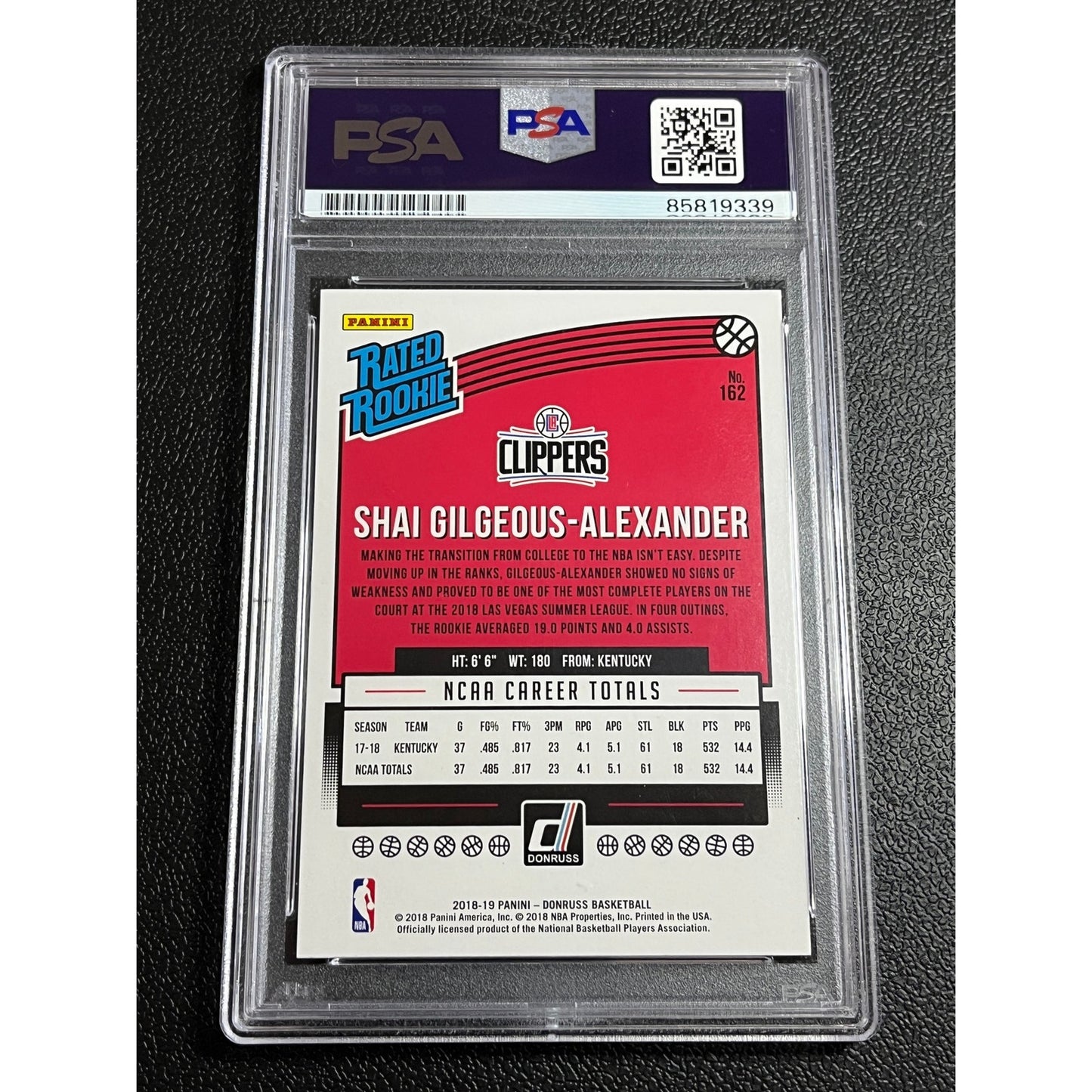 2018-19 Donruss Shai Gilgeous-Alexander #162 Signed RC Auto Card PSA/DNA