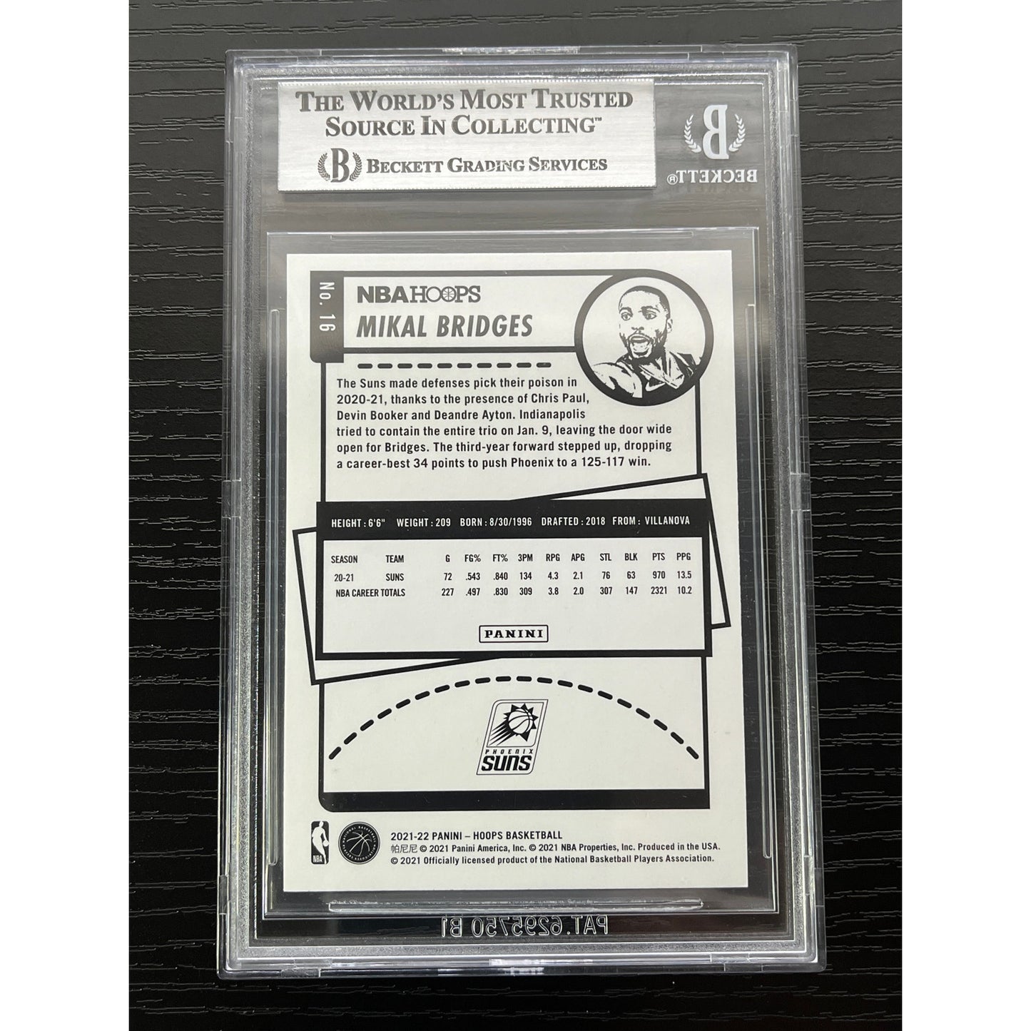 Mikal Bridges Signed 2021-22 Panini Hoops Teal Explosion #16 Card BAS