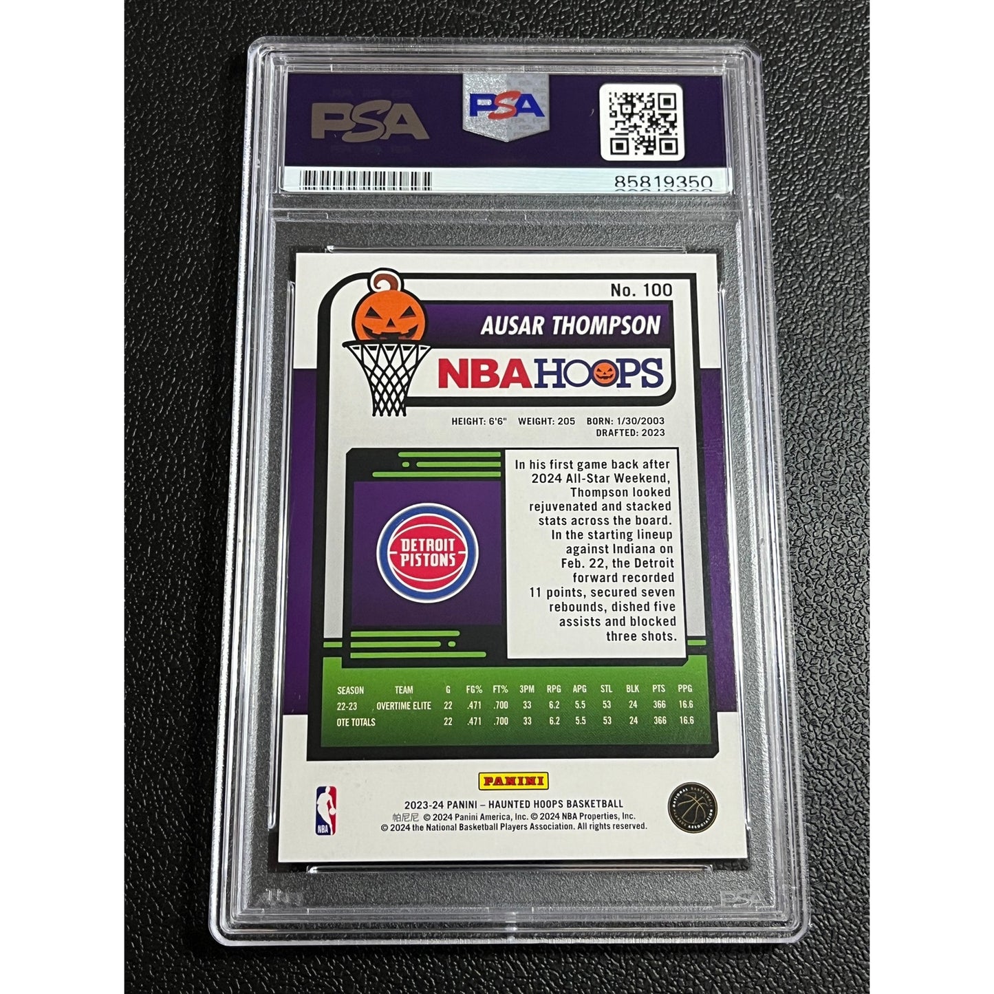 2024-25 NBA Haunted Hoops Ausar Thompson Signed RC Auto Pistons Card PSA/DNA