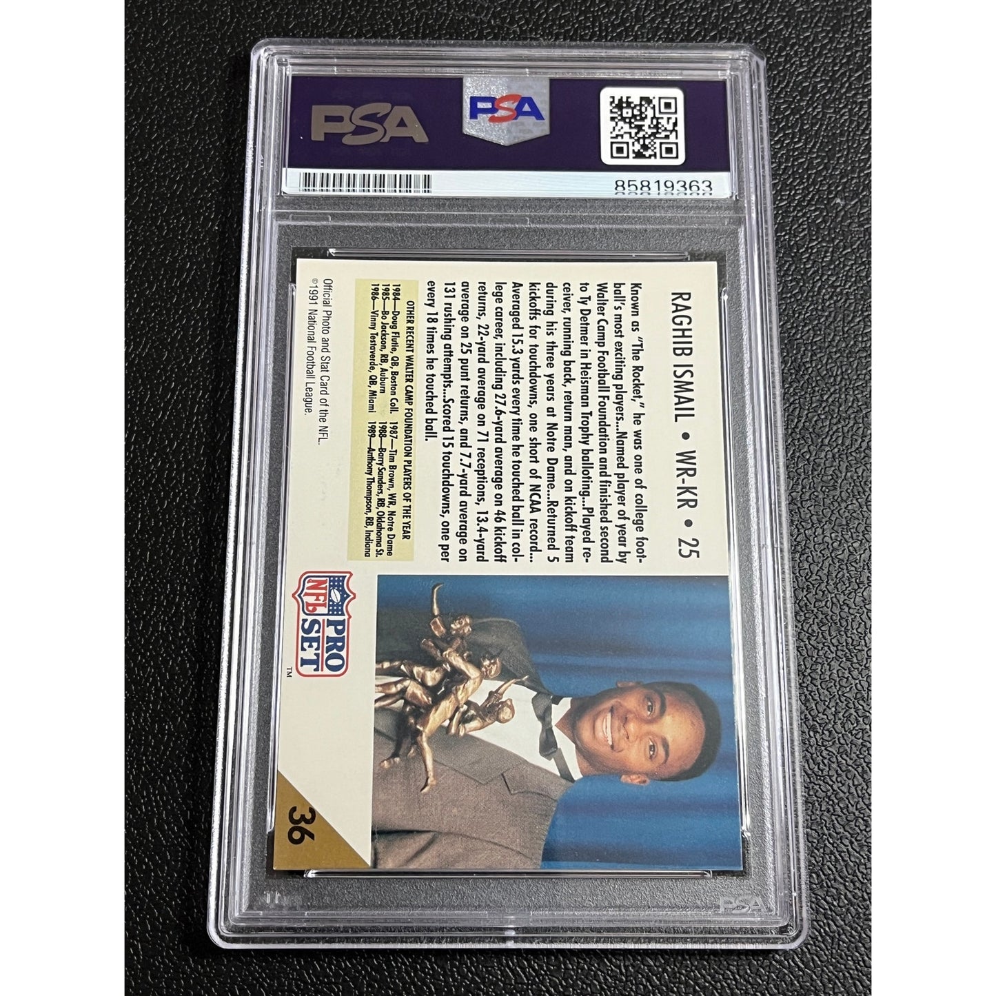 1991 Pro Set Raghib Rocket Ismail #36 Signed RC Auto Notre Dame Card PSA/DNA