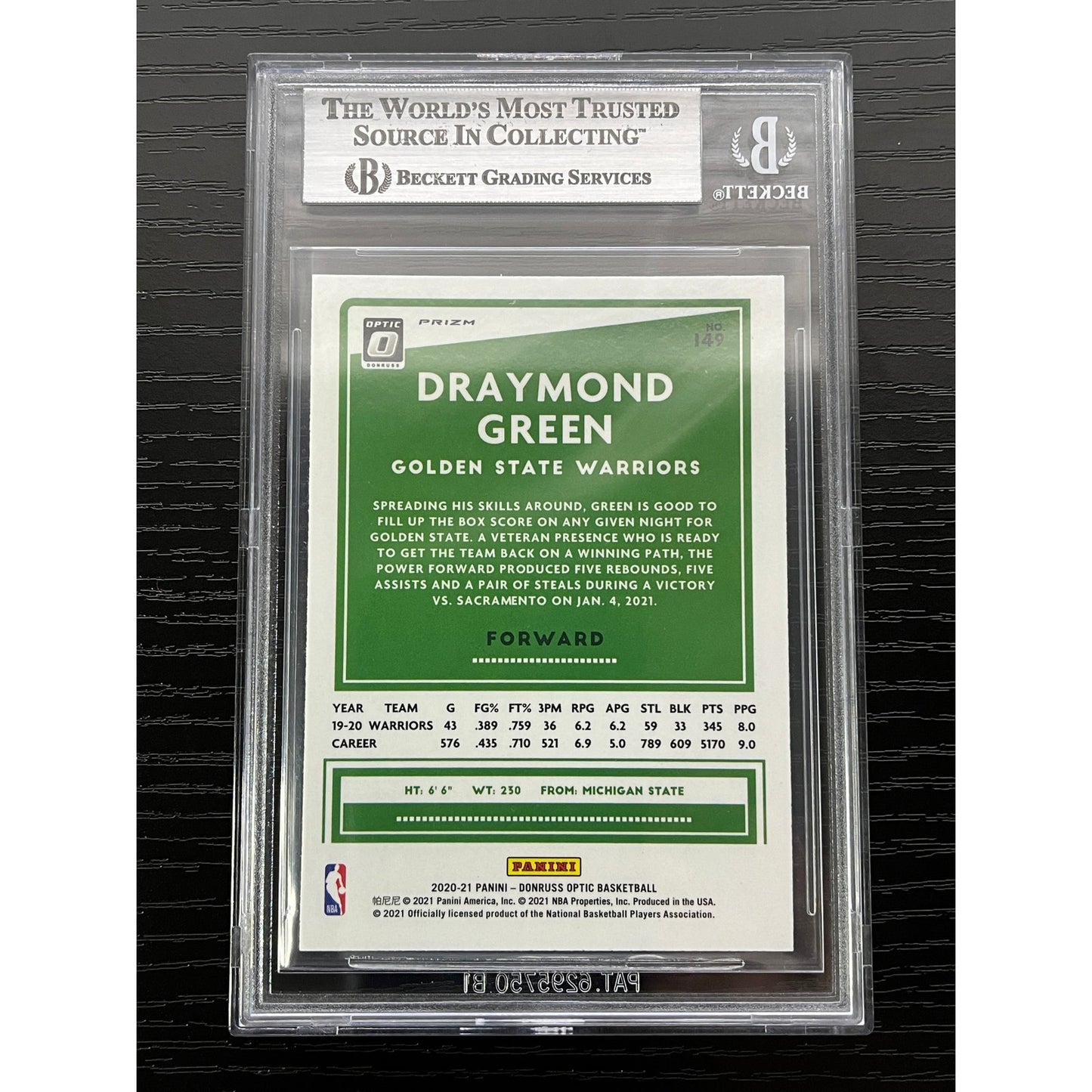 Draymond Green Signed 2020 Donruss Optic #149 Pulsar Card BAS