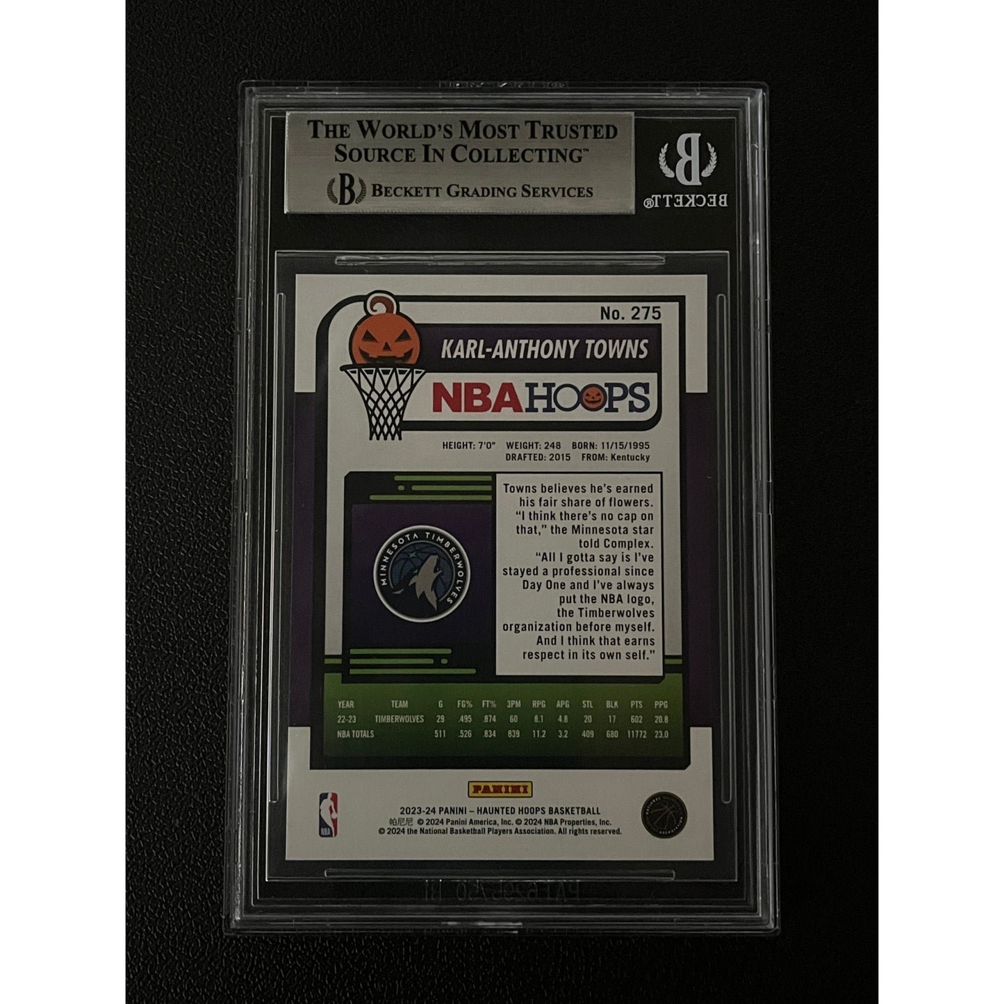 Karl Anthony Towns Signed 2023 Haunted Hoops #275 Halloween Auto Beckett BAS