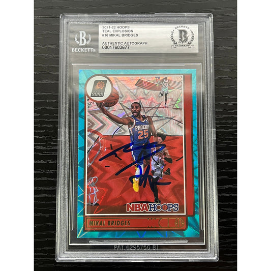 Mikal Bridges Signed 2021-22 Panini Hoops Teal Explosion #16 Card BAS