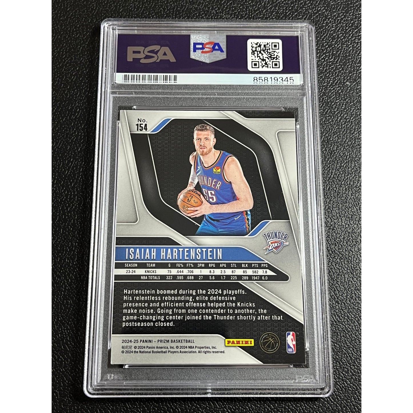 2024-25 Panini Prizm Isaiah Hartenstein #154 Signed Card OKC Thunder PSA/DNA