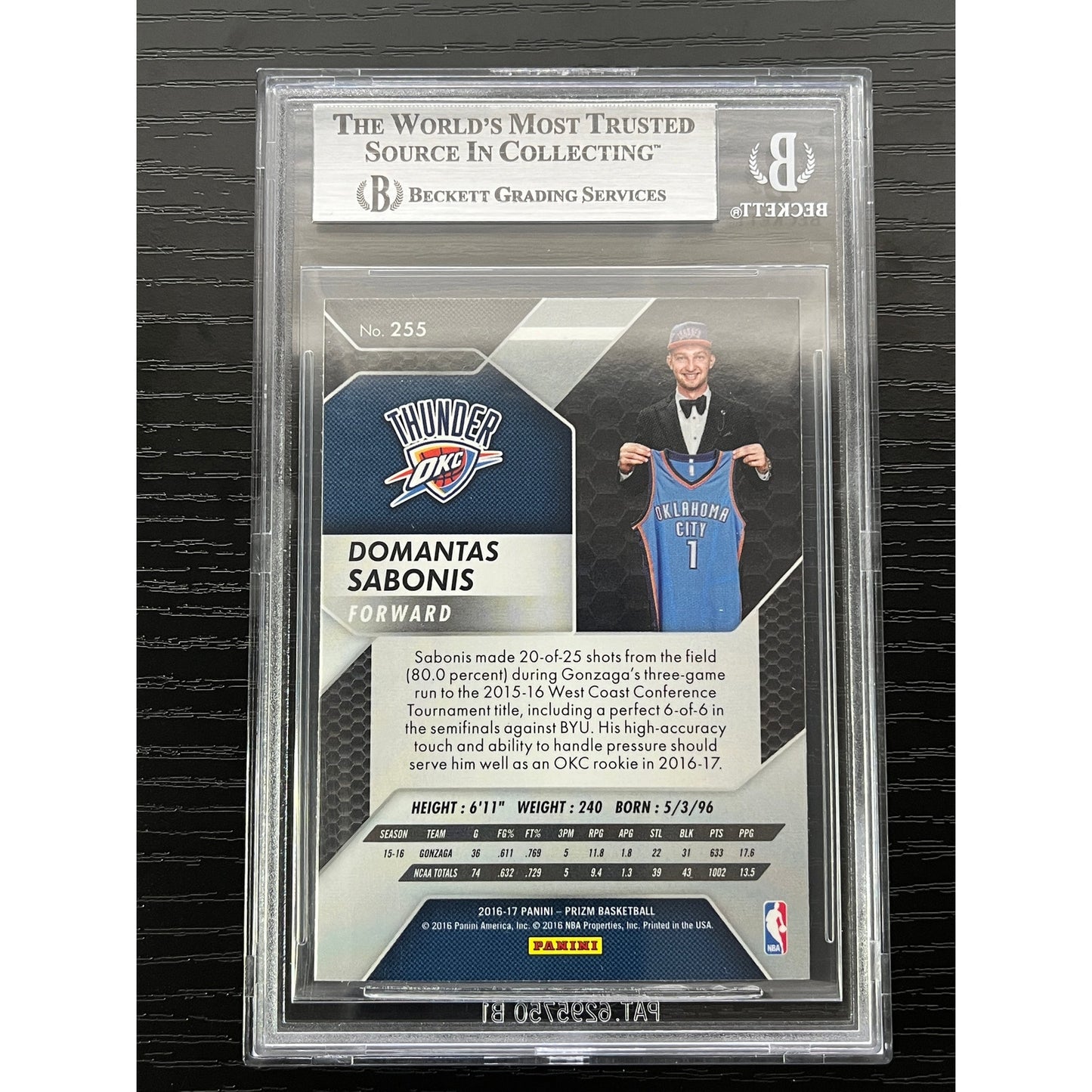 Domantas Sabonis Signed 2016-17 Panini Prizm #255 Card RC Auto BAS