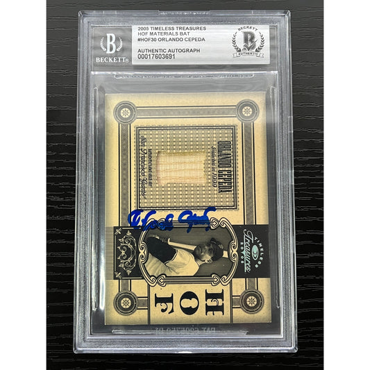Orlando Cepeda Signed 2005 Timeless Treasures HOF Materials Bat Card SSP /50 BAS