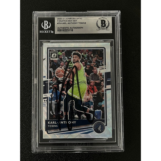 Karl Anthony Towns Signed 2020 Donruss Optic #79 Silver Wave Auto Beckett BAS