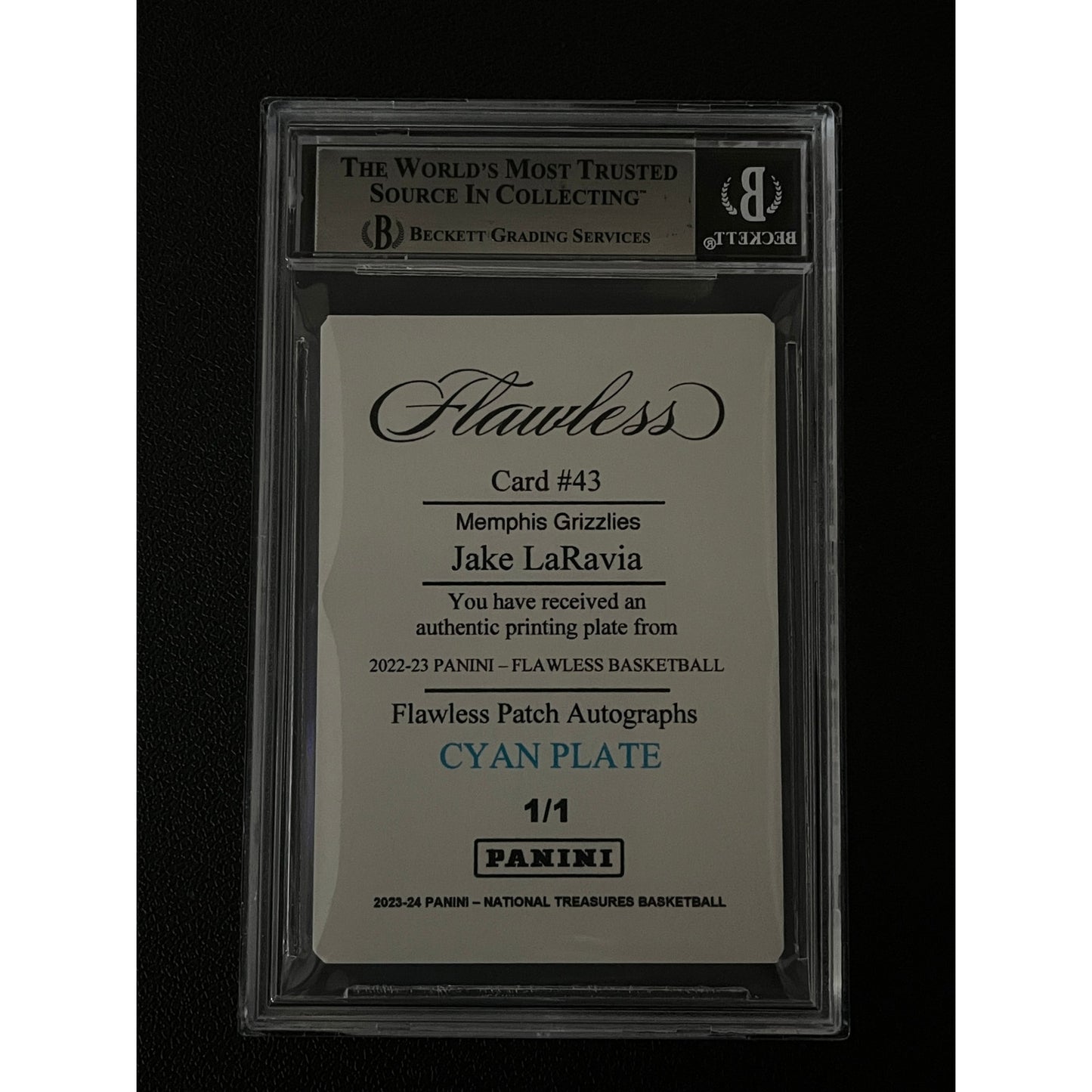 Jake LaRavia Signed 2022-23 Flawless Printing Plate Cyan RC Auto 1/1 Beckett BAS