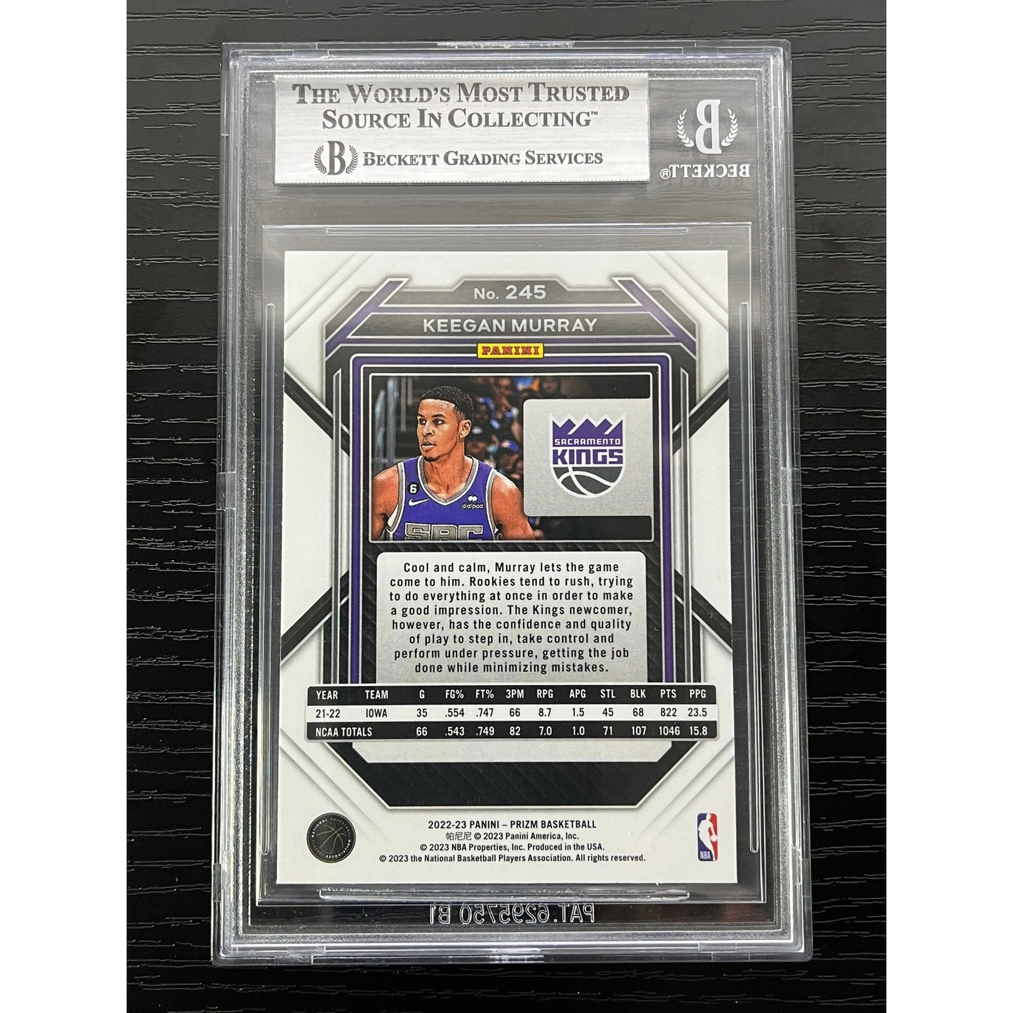 Keegan Murray Signed 2022-23 Panini Prizm #245 Card RC Auto BAS