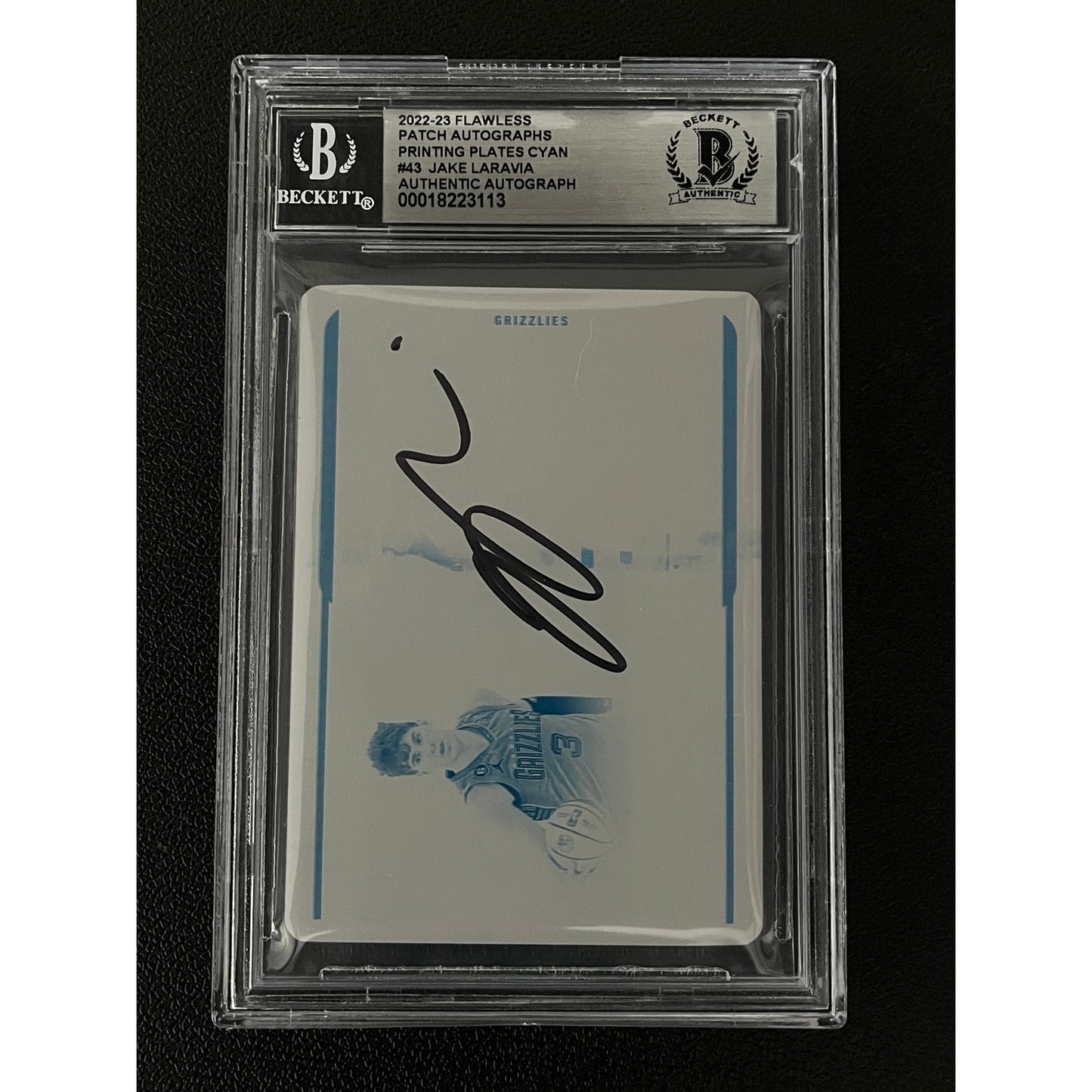 Jake LaRavia Signed 2022-23 Flawless Printing Plate Cyan RC Auto 1/1 Beckett BAS