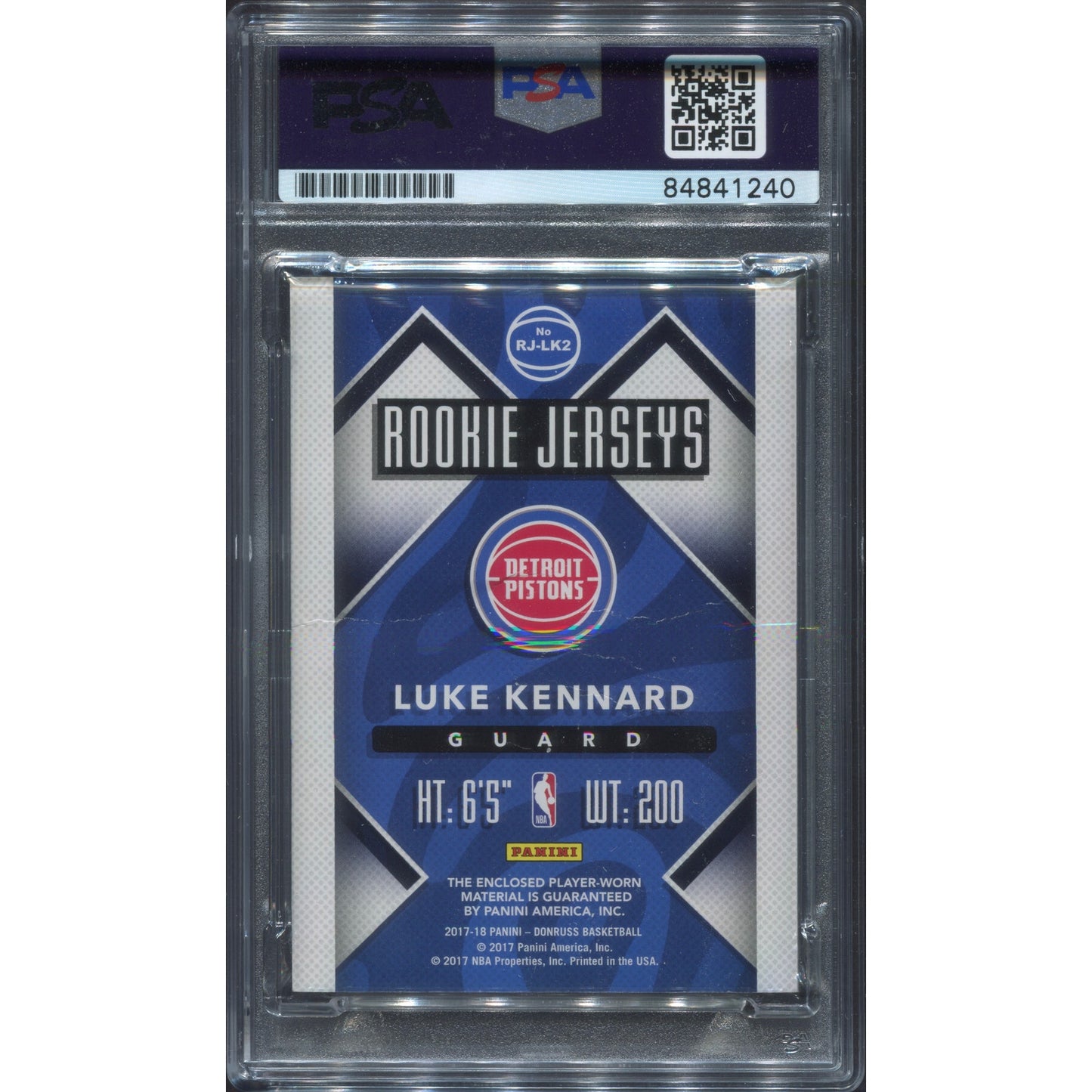 Luke Kennard Signed 2017-18 Donruss Rookie Jerseys RC Card Auto PSA/DNA Slab