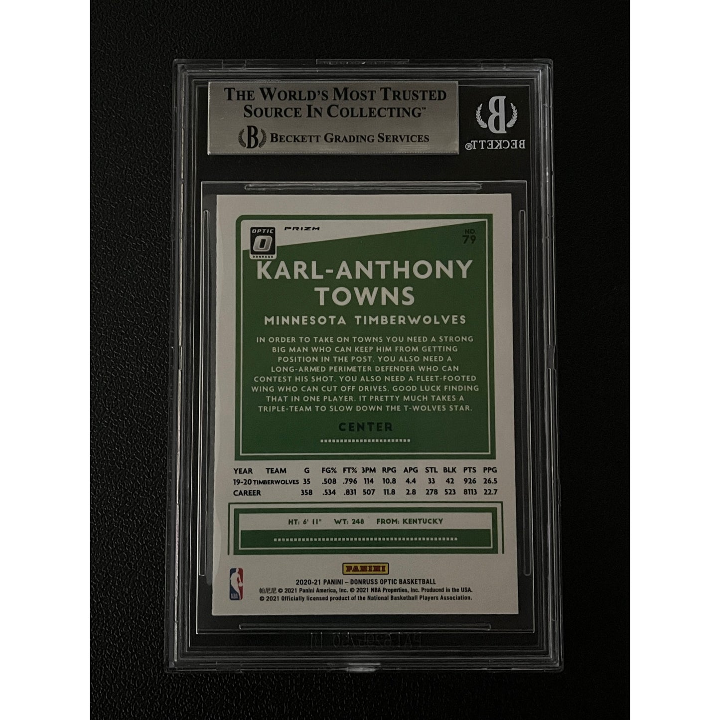 Karl Anthony Towns Signed 2020 Donruss Optic #79 Silver Wave Auto Beckett BAS
