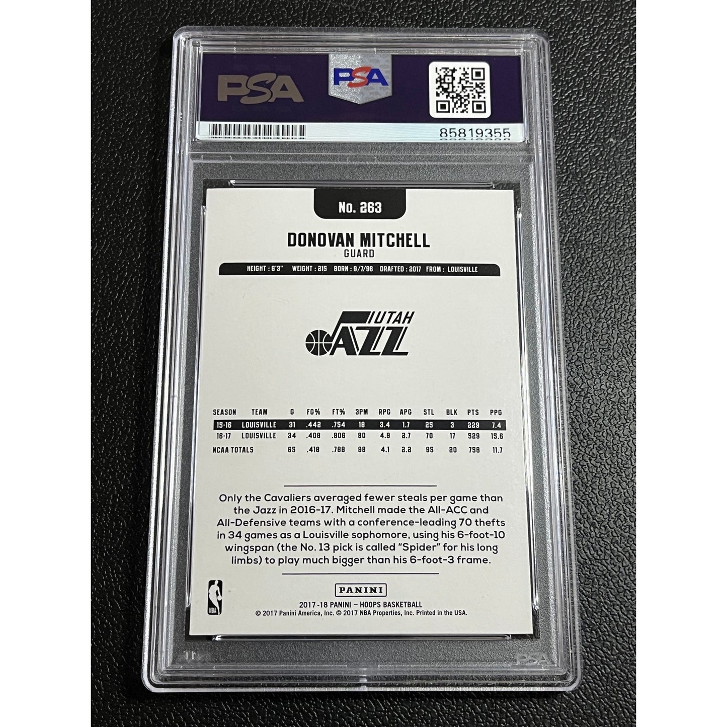 2017-18 NBA Hoops Donovan Mitchell #263 Signed RC Auto Utah Jazz Card PSA/DNA