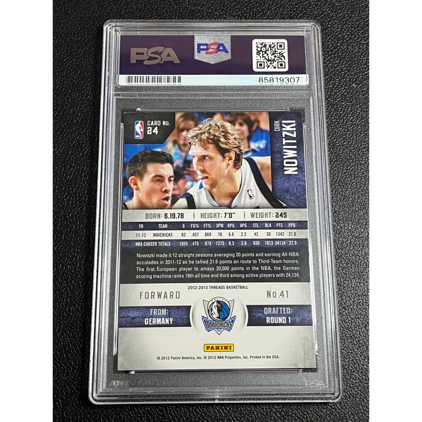 2012-13 Panini Threads #24 Dirk Nowitzki Signed Dallas Mavericks Card PSA/DNA