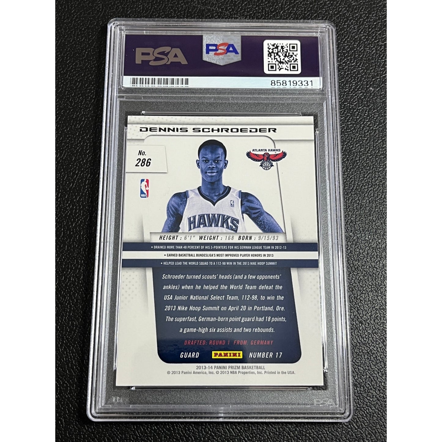 2013-14 Panini Prizm Dennis Schroeder #286 Signed RC Auto Hawks Card PSA/DNA
