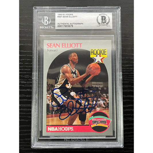 Sean Elliott Signed 1990-91 NBA Hoops #267 Card RC Auto BAS