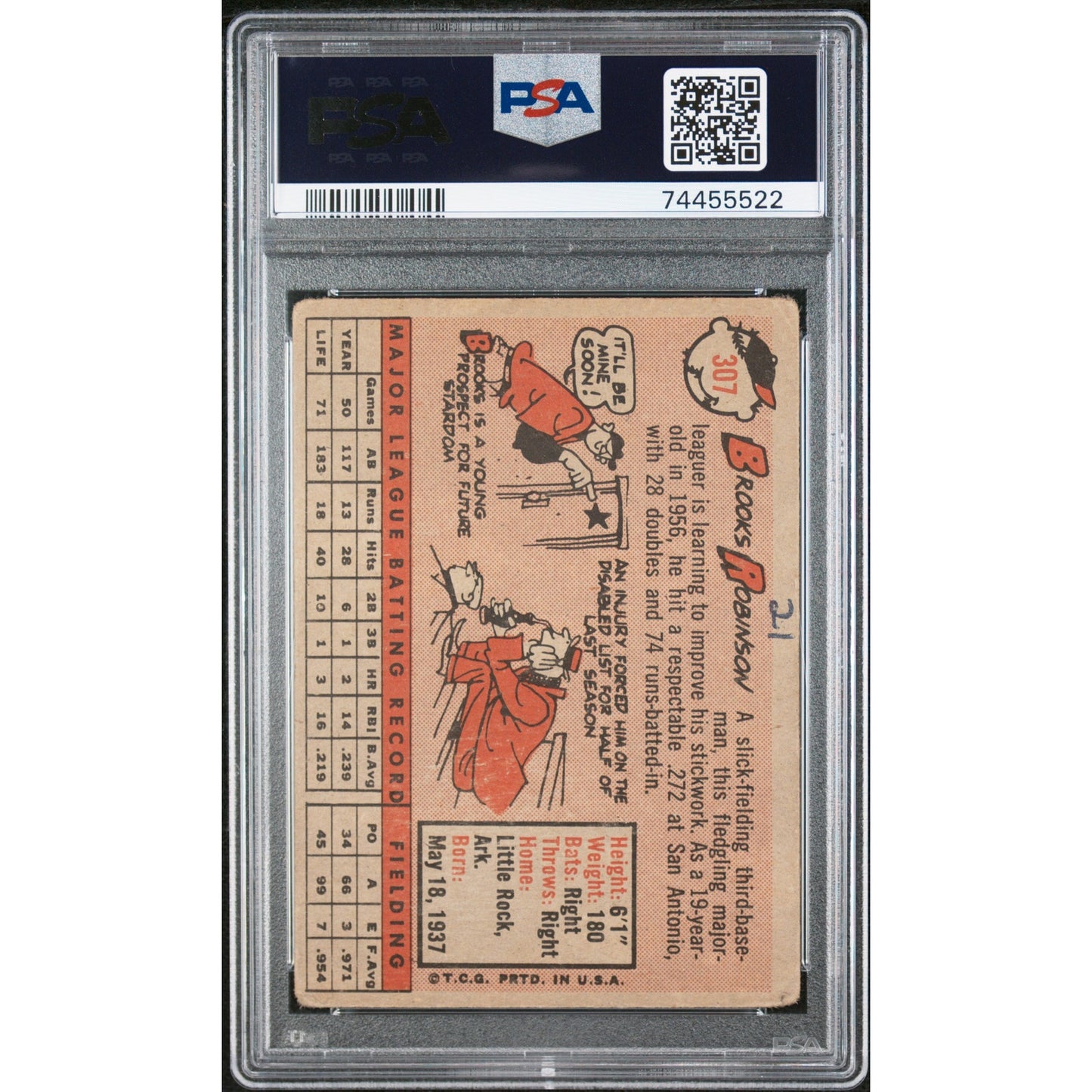 1958 Topps Brooks Robinson Signed #307 'HOF' Inscription Orioles Auto PSA/DNA