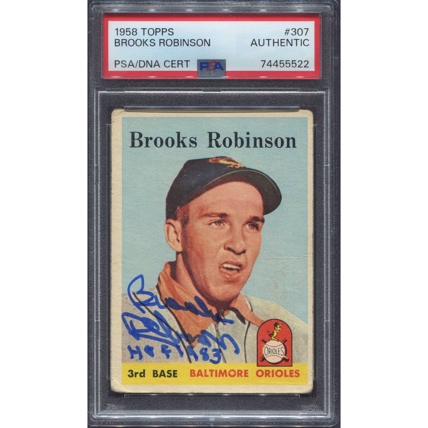 Brooks Robinson Autograph Signed 1958 Topps Orioles #307 'HOF' Auto PSA/DNA