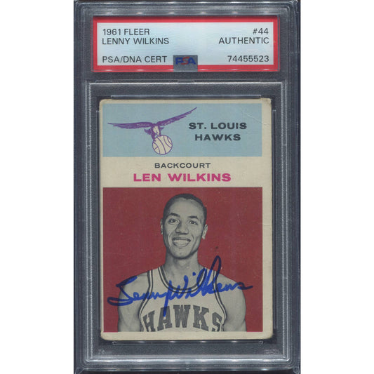 Lenny Wilkens Autograph Signed 1961-62 Fleer #44 Rookie Auto Len Wilkins PSA/DNA