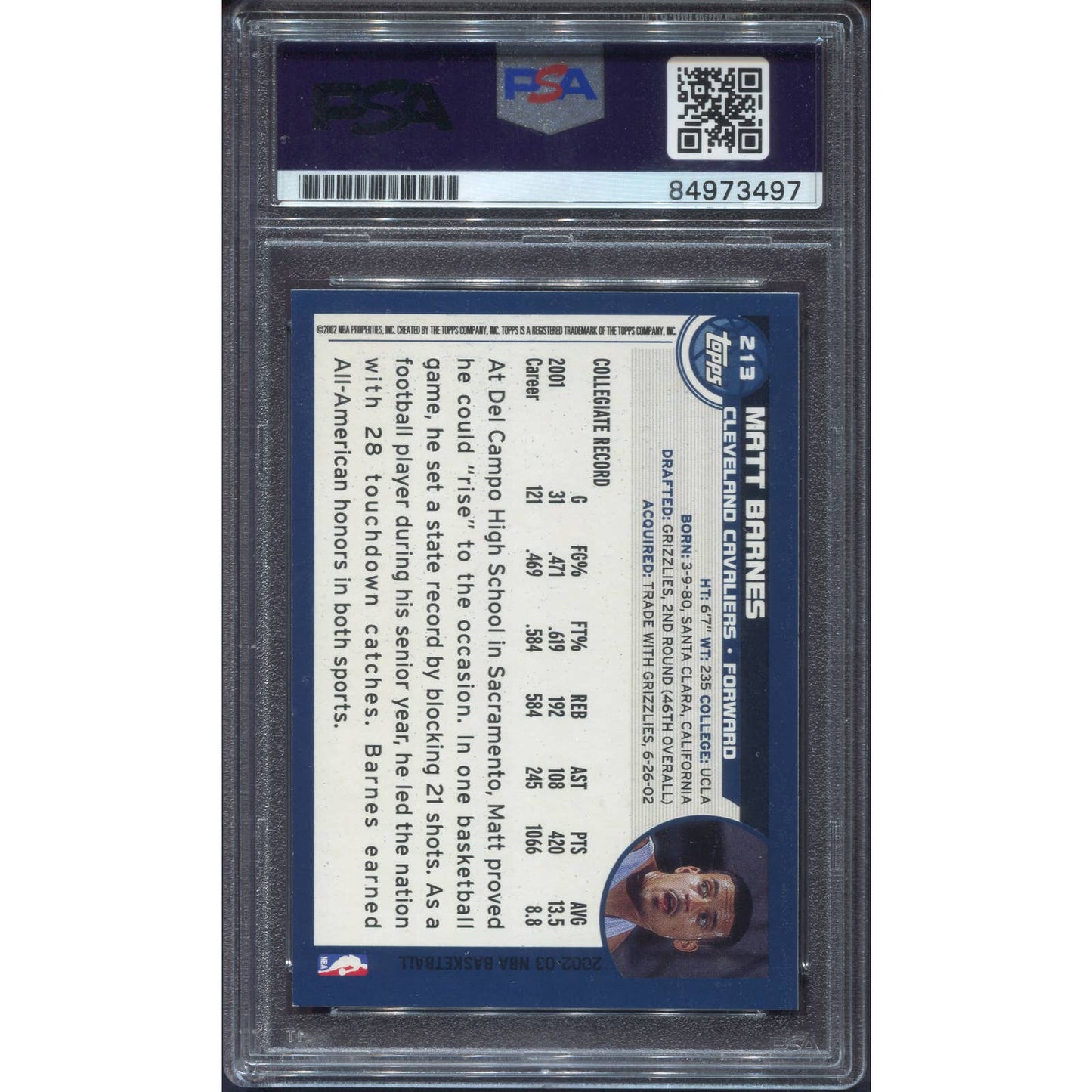 2002 Topps Matt Barnes Signed Rookie RC Auto PSA/DNA