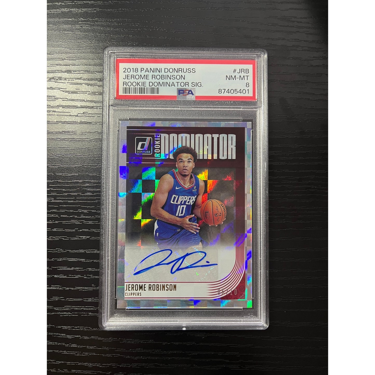 2018-19 Donruss Jerome Robinson Rookie Dominator Signatures Gold /10 PSA 8