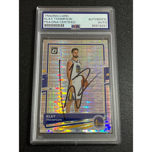 2020-21 Donruss Optic #49 Klay Thompson Signed Pulsar Warriors Card PSA/DNA