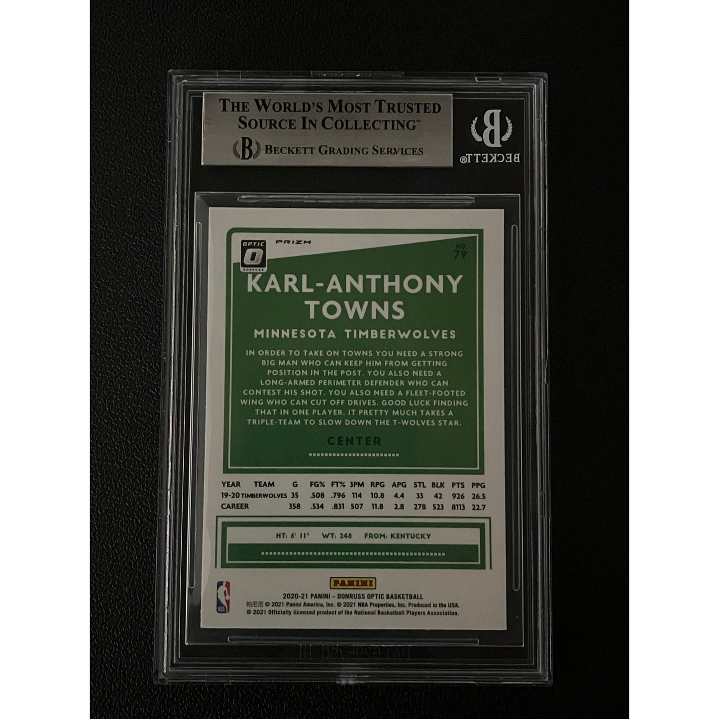 Karl Anthony Towns Signed 2020 Donruss Optic #79 Pulsar Auto Beckett BAS