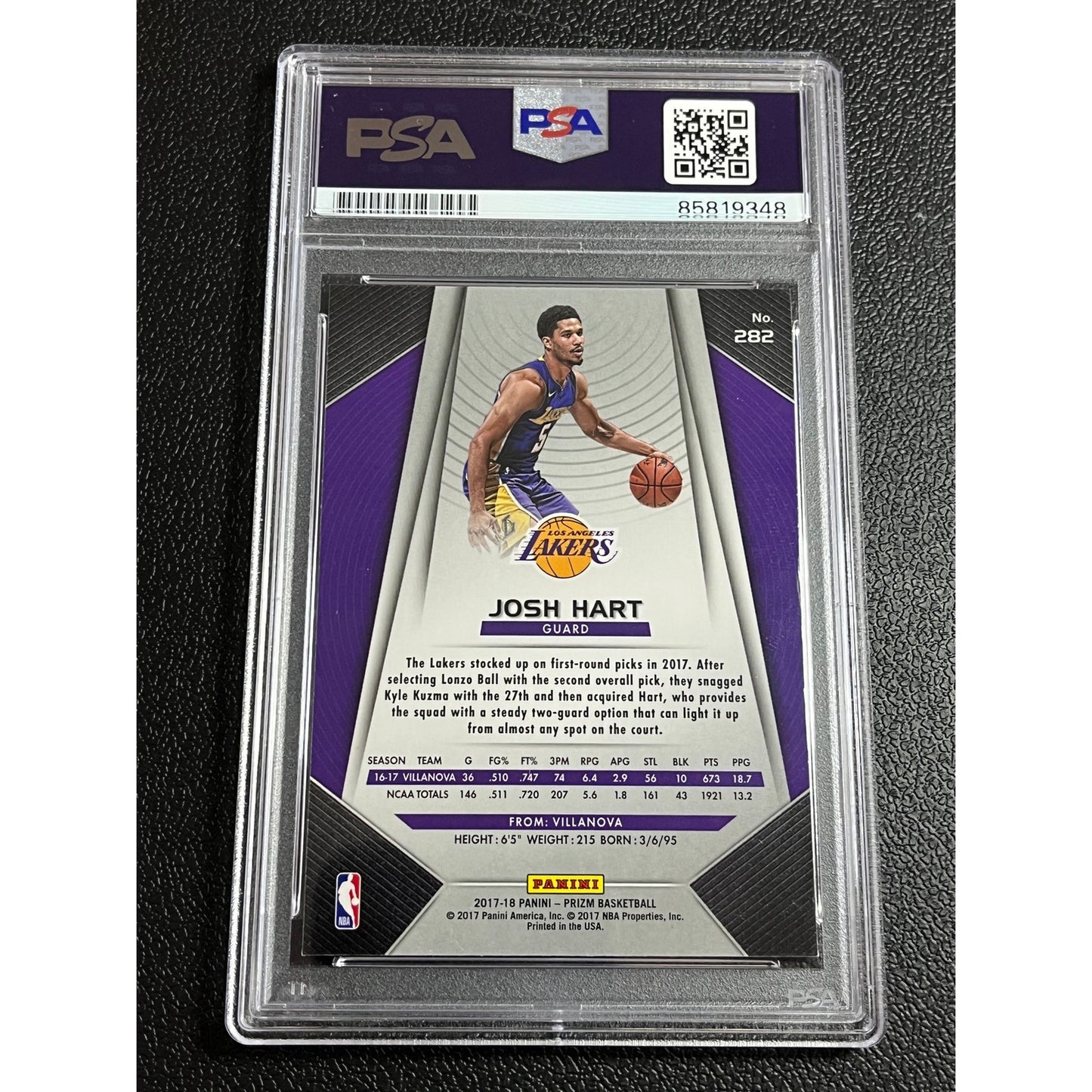 2017-18 Panini Prizm Josh Hart #282 Signed RC Auto LA Lakers Card PSA/DNA