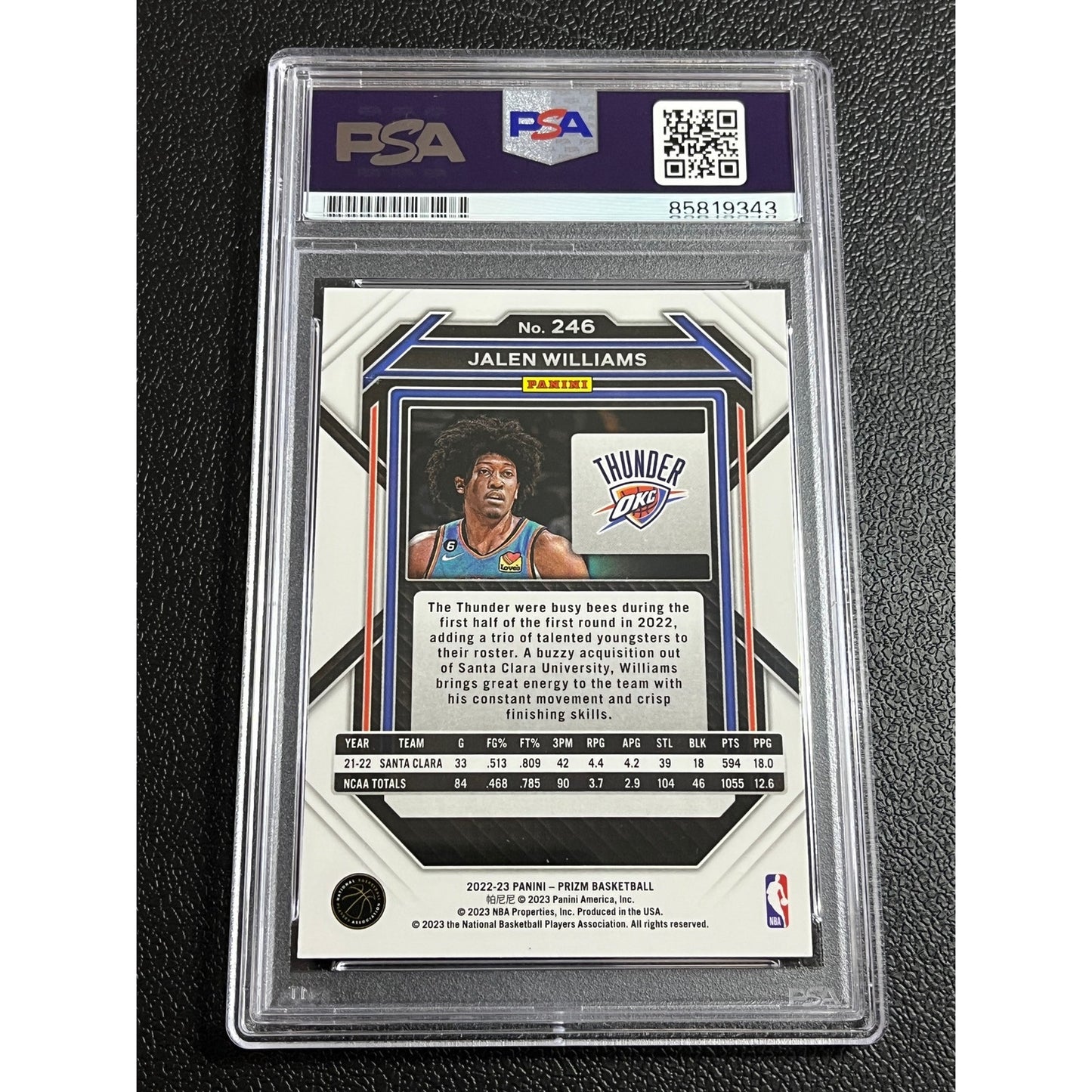 2022-23 Panini Prizm Jalen Williams #246 Signed RC Auto OKC Thunder Card PSA/DNA