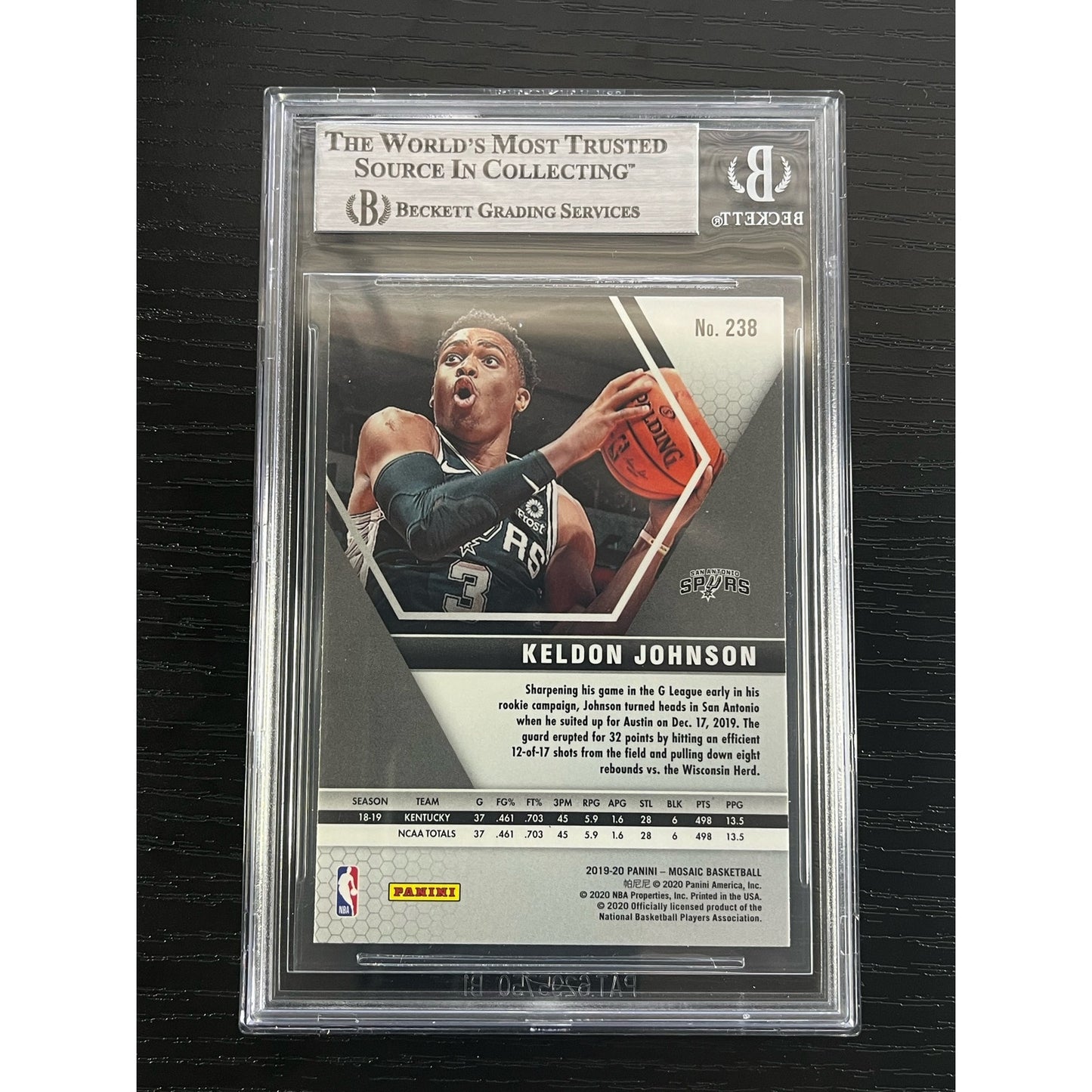 2019-20 Panini Mosaic Keldon Johnson Signed RC Auto Beckett BAS