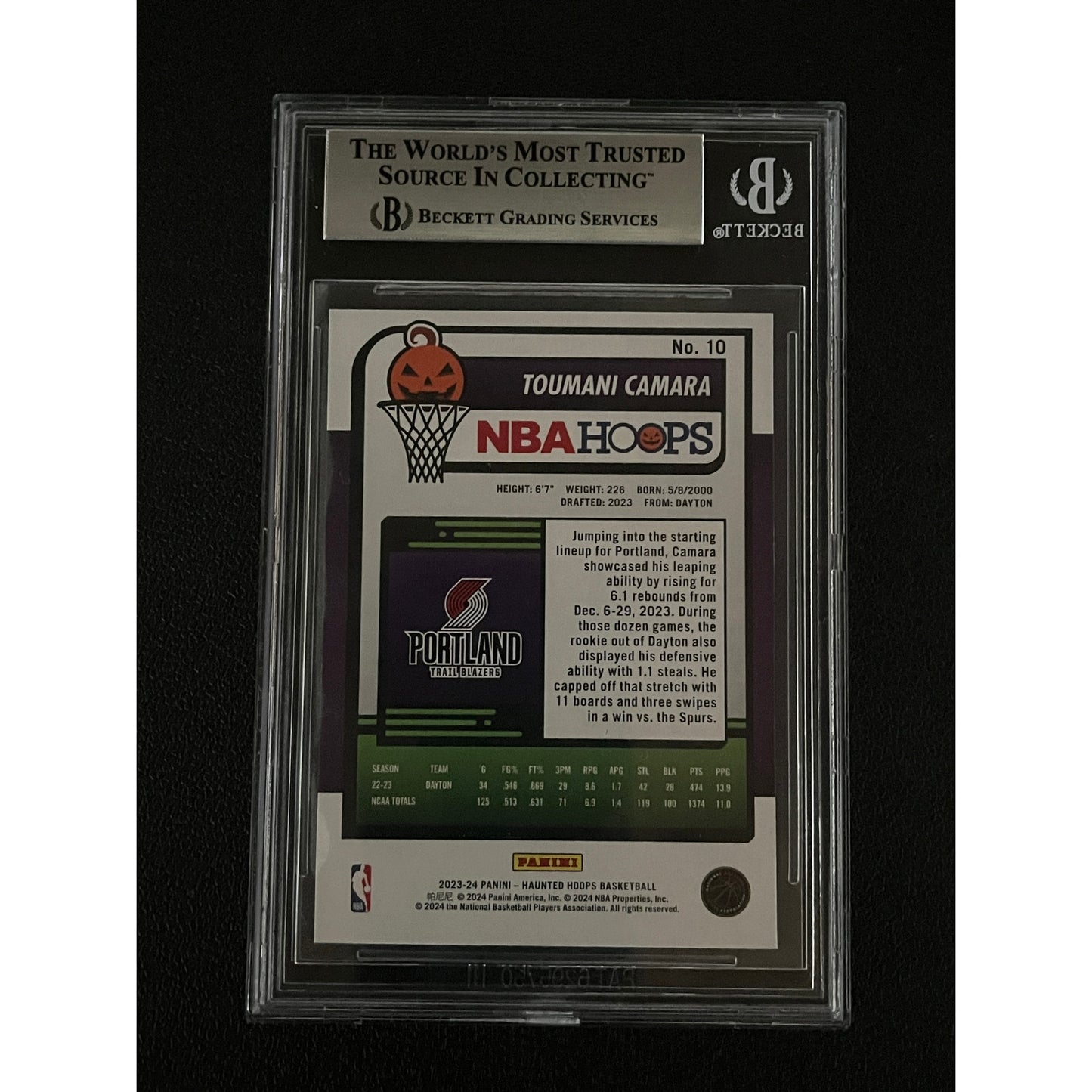 Toumani Camara Signed 2023 Haunted Hoops #10 RC Auto Beckett BAS
