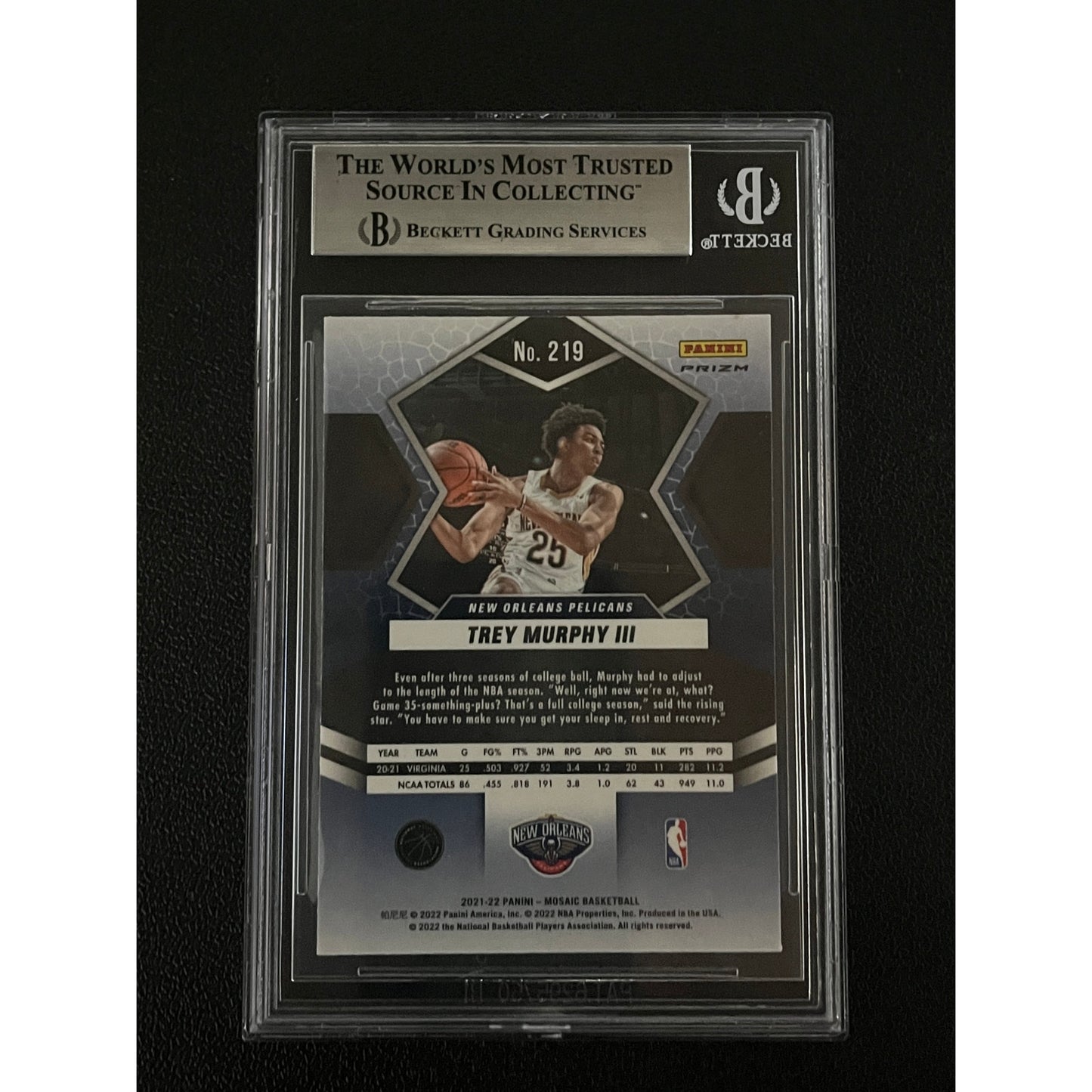 Trey Murphy III Signed 2021 Panini Mosaic Green #219 RC Auto Beckett BAS