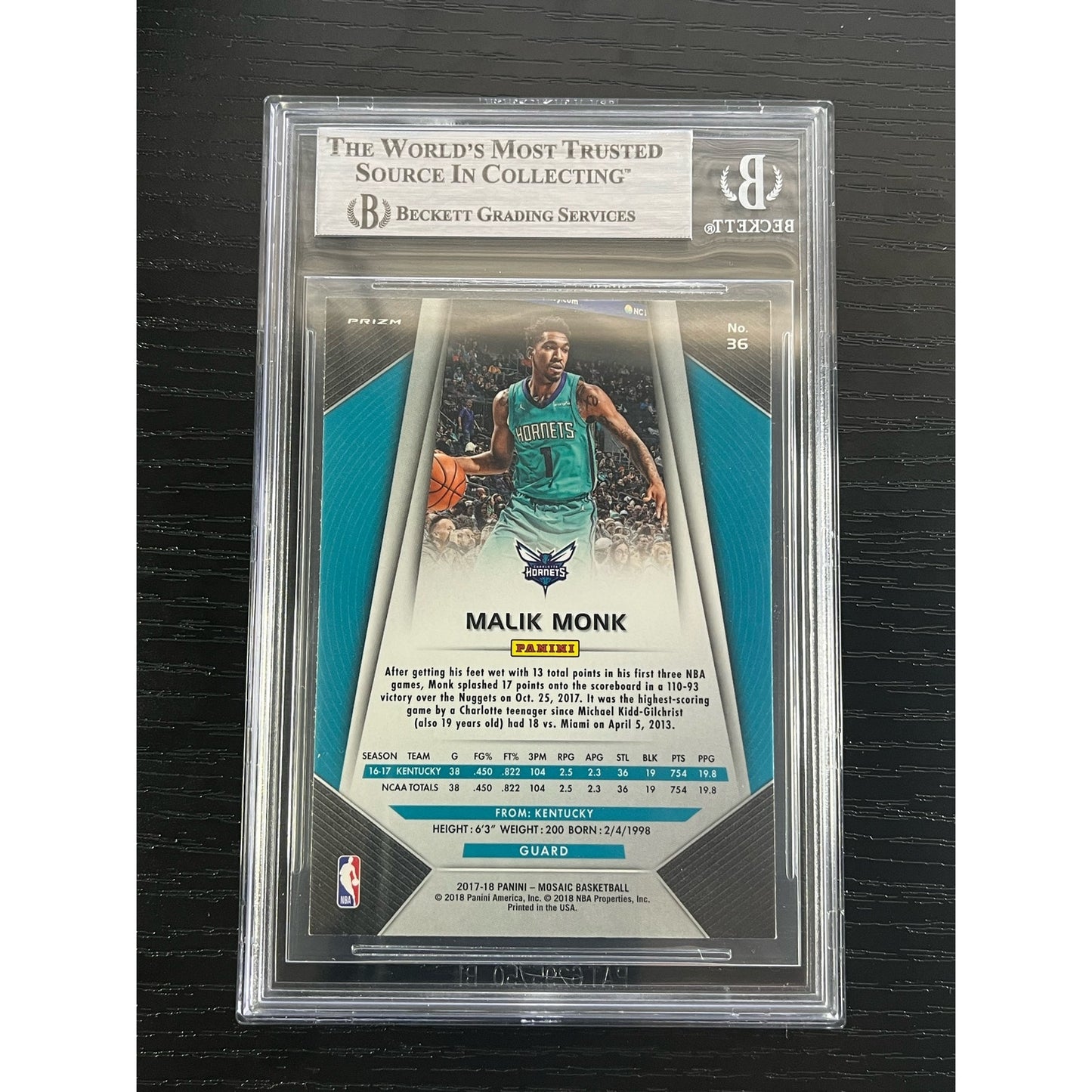 2017-18 Panini Prizm Mosaic Malik Monk Signed Card Auto Beckett BAS