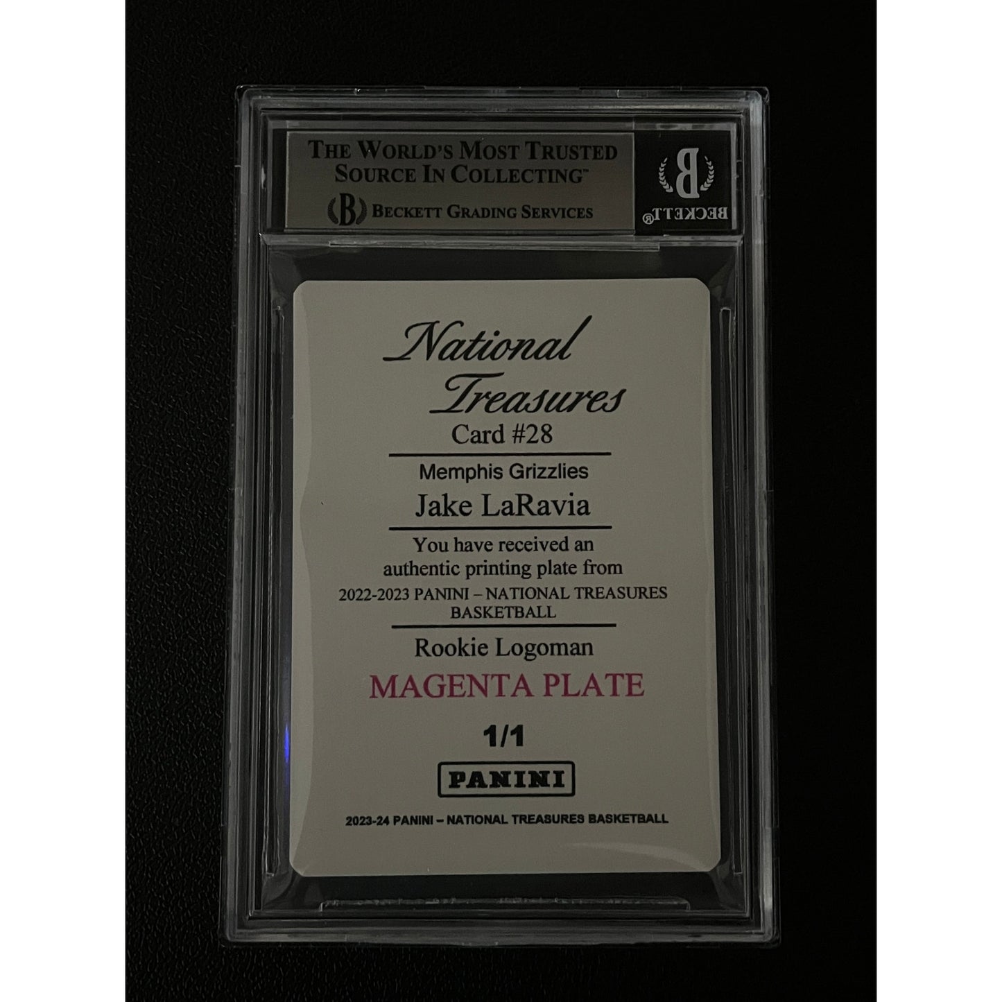 Jake LaRavia Signed 2022 National Treasures Printing Plate RC Auto 1/1 Beckett