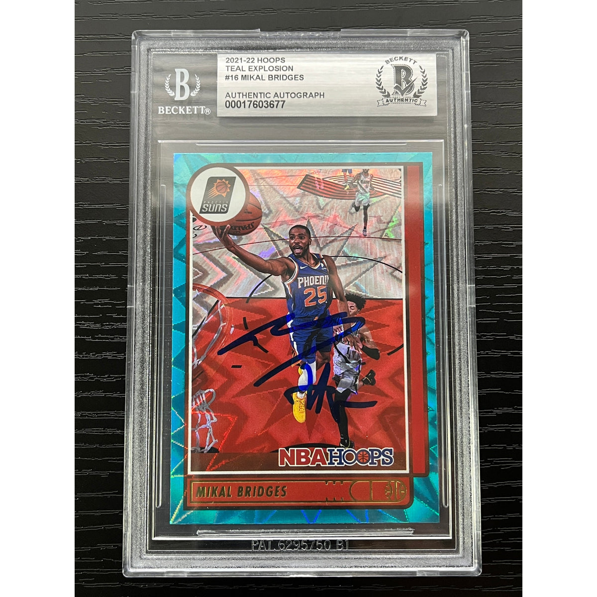 Mikal Bridges Signed 2021-22 Panini Hoops Teal Explosion #16 Card Beckett BAS