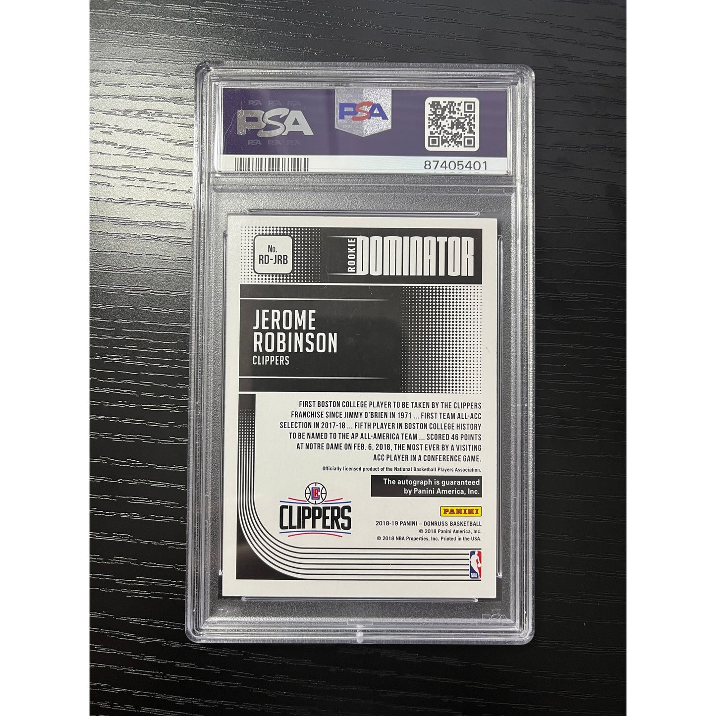 2018-19 Donruss Jerome Robinson Rookie Dominator Signatures Gold /10 PSA 8