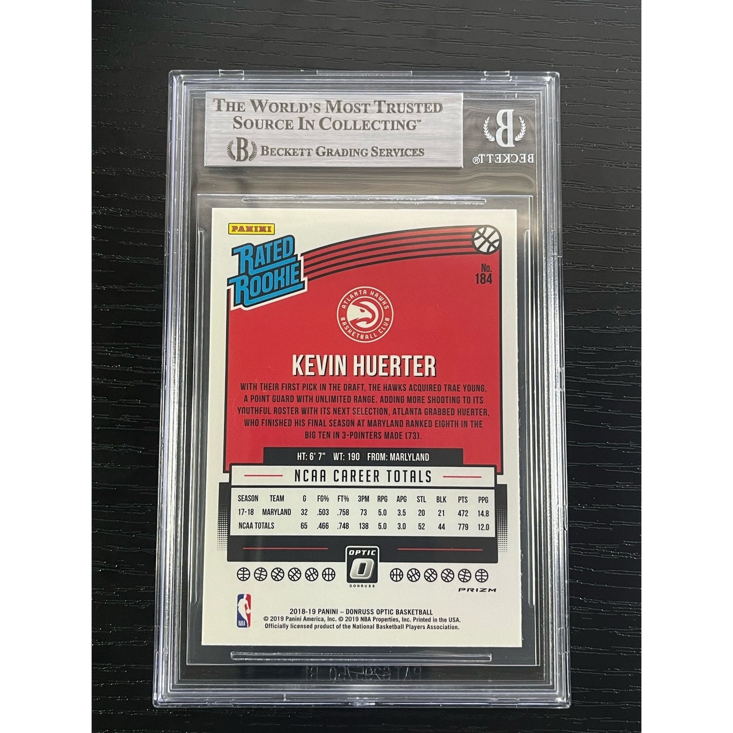 2018-19 Donruss Optic Fast Break Holo Kevin Huerter Signed RC Beckett BAS