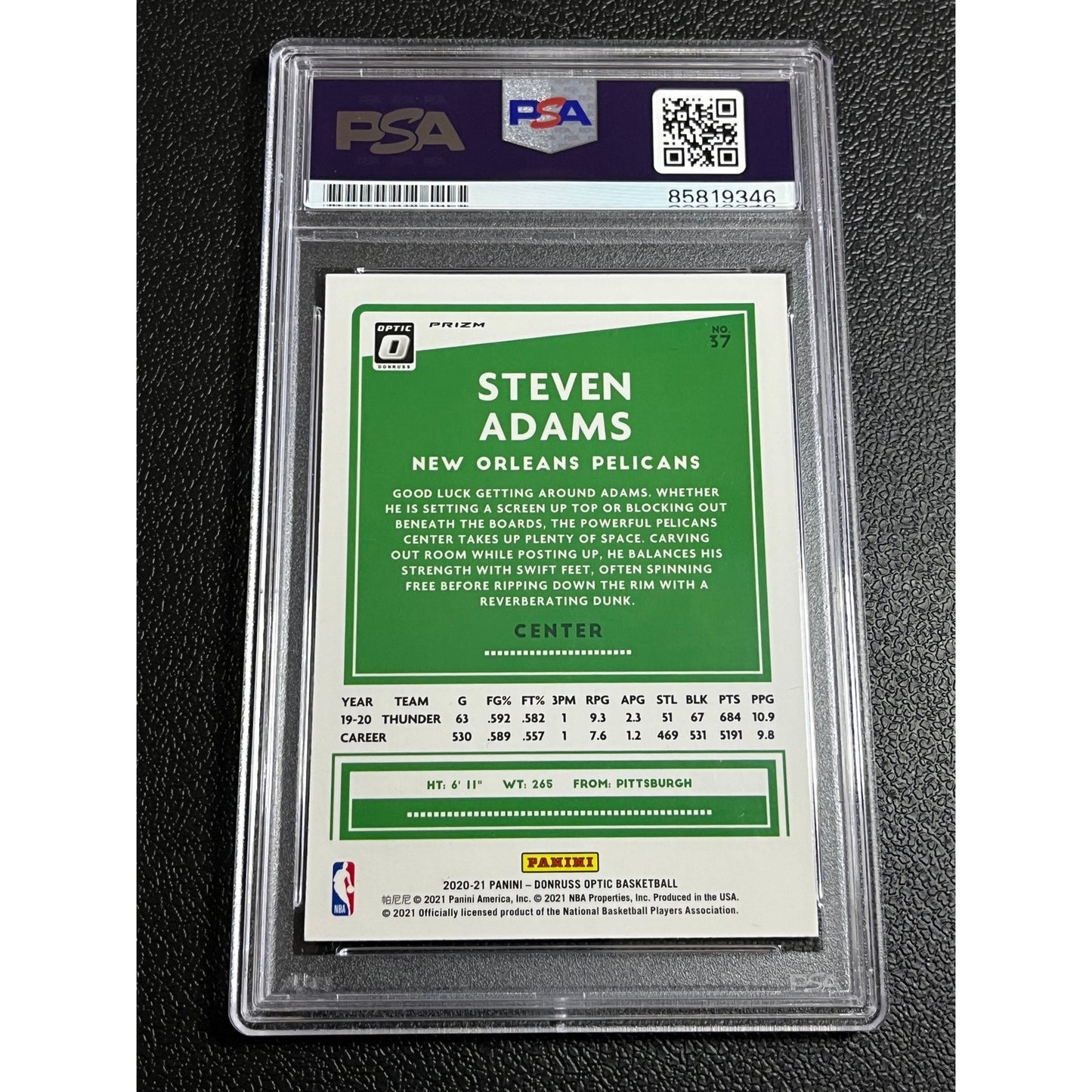 2020-21 Donruss Optic Steven Adams #37 Signed Pulsar Card Pelicans PSA/DNA