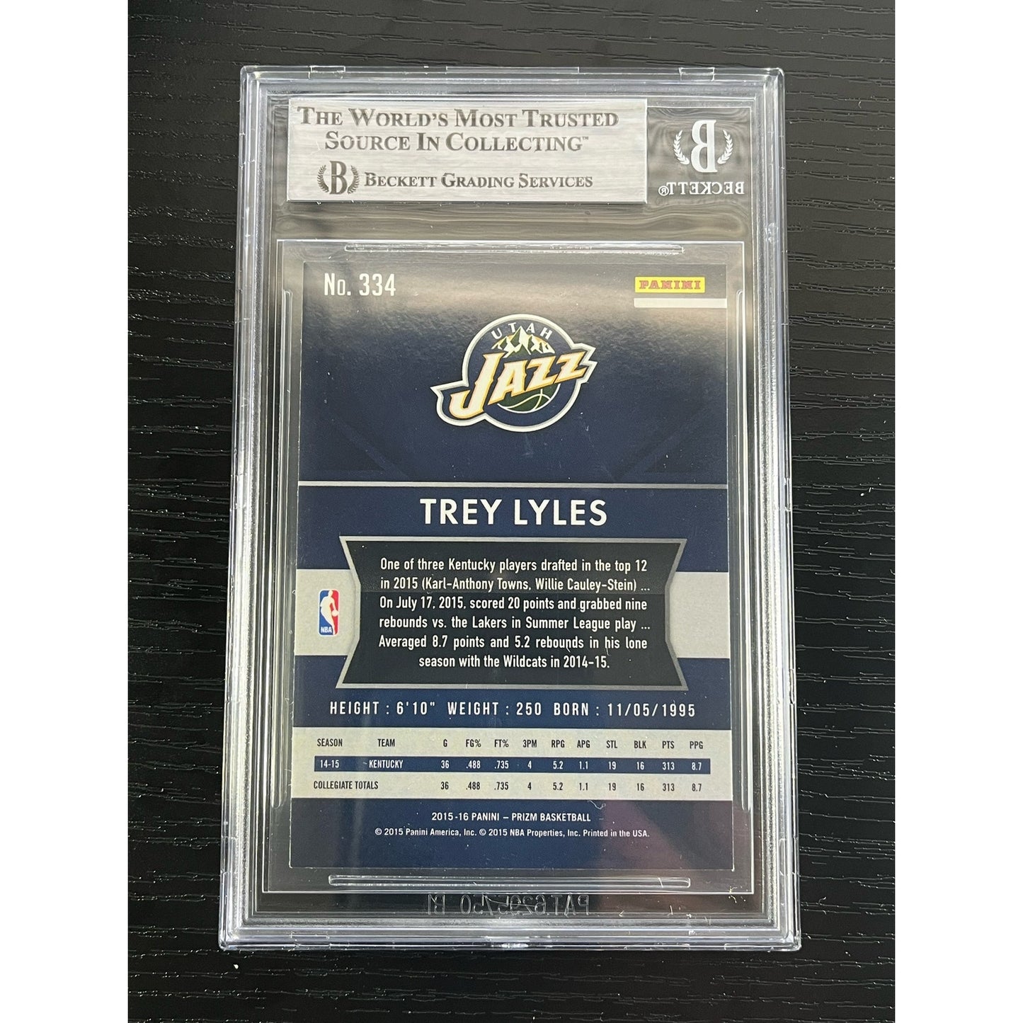 2015-16 Panini Prizm Trey Lyles Signed RC Auto Beckett BAS