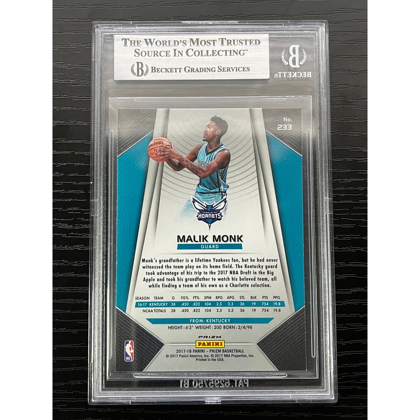 Malik Monk Signed 2017-18 Panini Prizm Silver #233 Card RC Auto BAS
