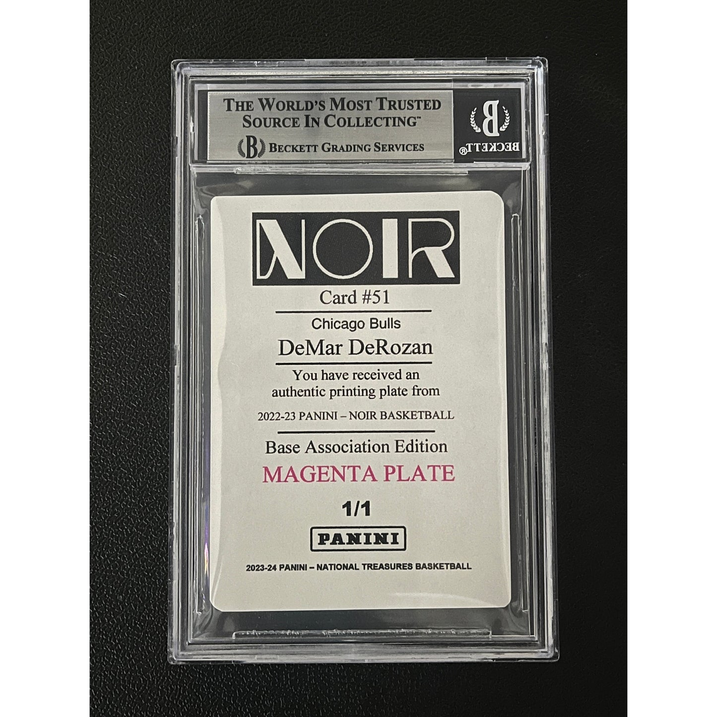 DeMar DeRozan Signed 2022 Panini Noir Printing Plate 1/1 Auto Beckett BAS