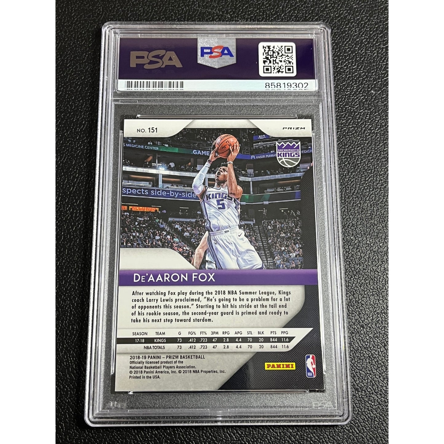 2018-19 Panini Prizm #151 De'Aaron Fox Signed Fastbreak Disco Kings Card PSA/DNA