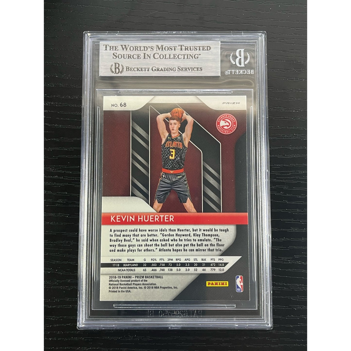 2018-19 Panini Prizm Kevin Huerter Signed Silver RC Auto Beckett BAS