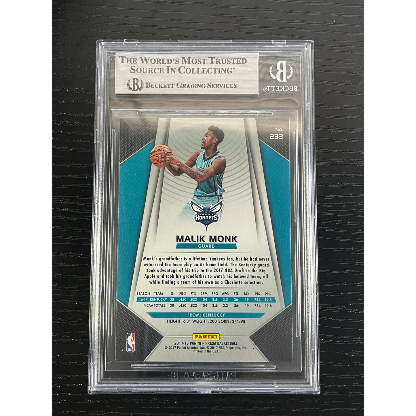 2017-18 Panini Prizm Malik Monk Signed RC Auto Beckett BAS