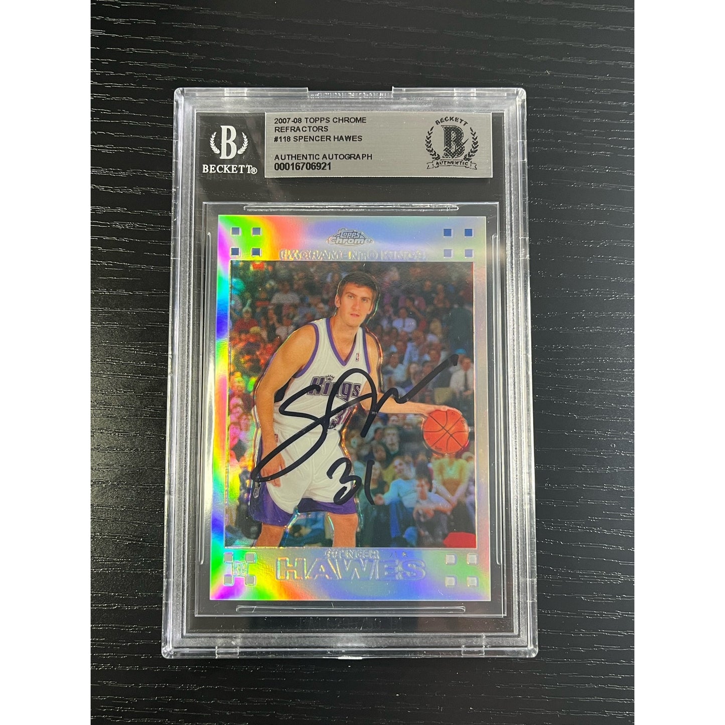 2007-08 Topps Chrome Refractor Spencer Hawes Signed RC Auto Beckett BAS