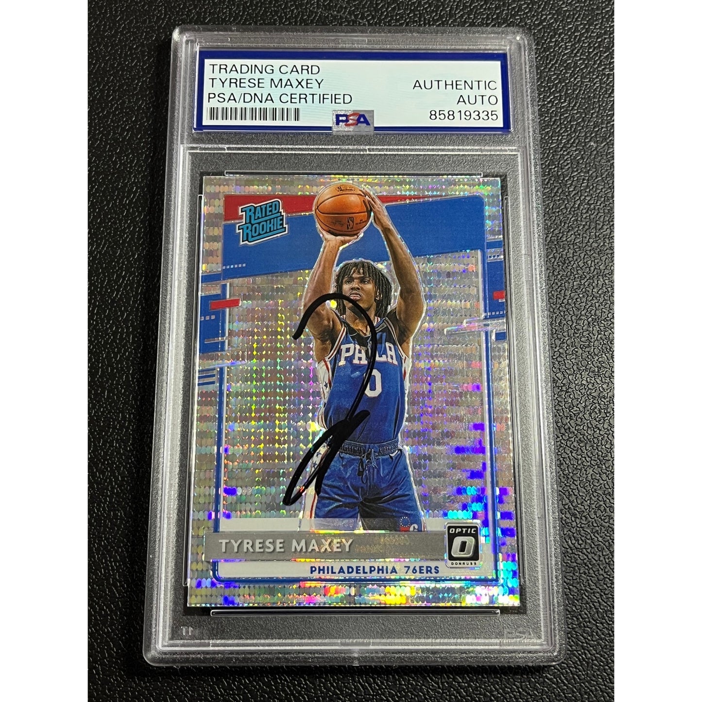 2020-21 Donruss Optic Tyrese Maxey #171 Signed Pulsar RC Auto 76ers Card PSA/DNA
