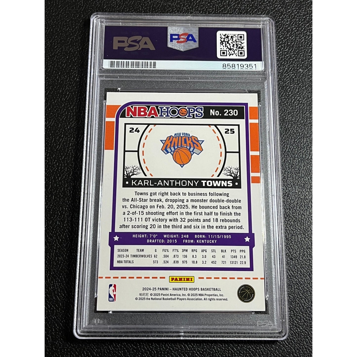 2024 NBA Haunted Hoops Karl Anthony Towns Signed Holo Webs Knicks Card PSA/DNA